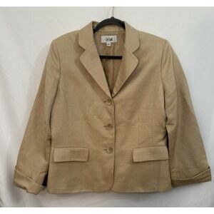 Le Suit Blazer Beige Tweed Look Womens Size 12 Flip Cuff Career Office Preppy